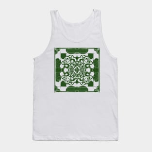 Dark Green and White Aesthetic Floral Pattern Tank Top